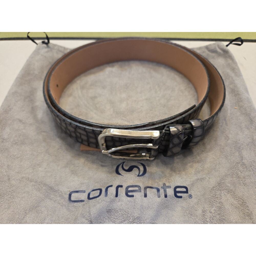 Corrente Men’s Grey Croco Print Italian Leather Belt